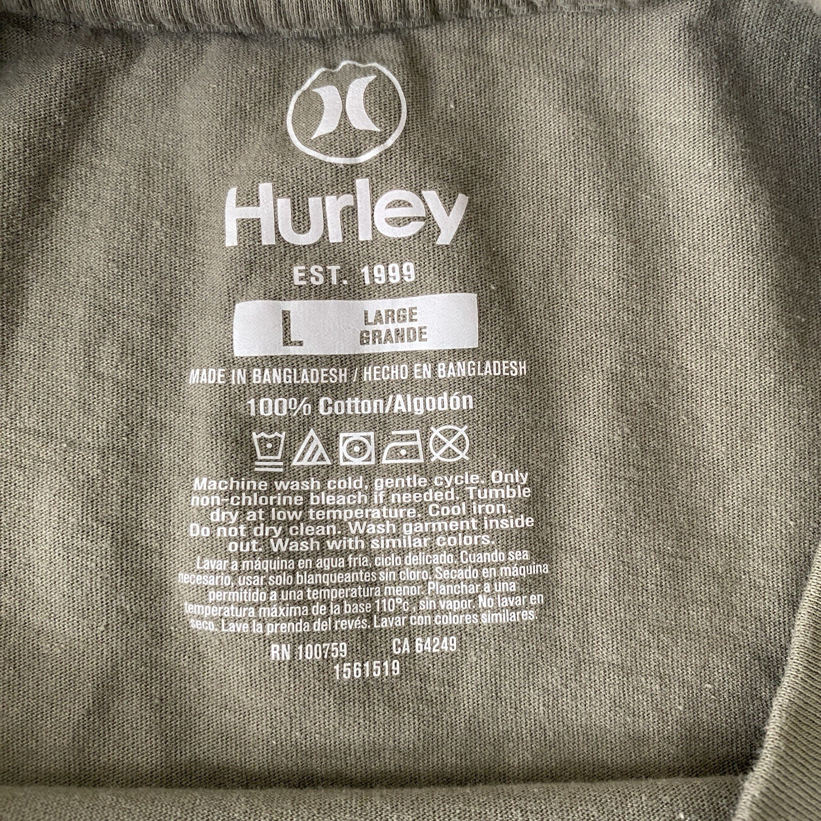 Hurley Surf & Enjoy Men’s Green Logo Graphic Tee Size Large L Skate Surf Shirt