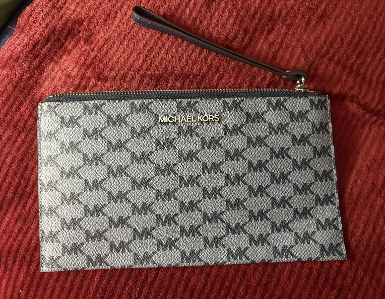 Michael Kors Zip Wristlet Wallet, Gray/Black MK Logo, Credit Card Slots