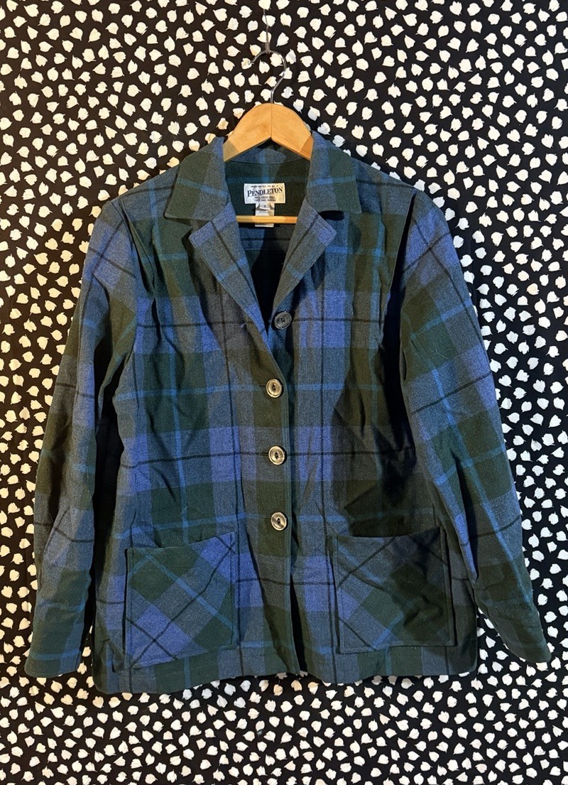 Vintage Pendleton Blazer Women’s Plaid 100% Wool Made in USA Button