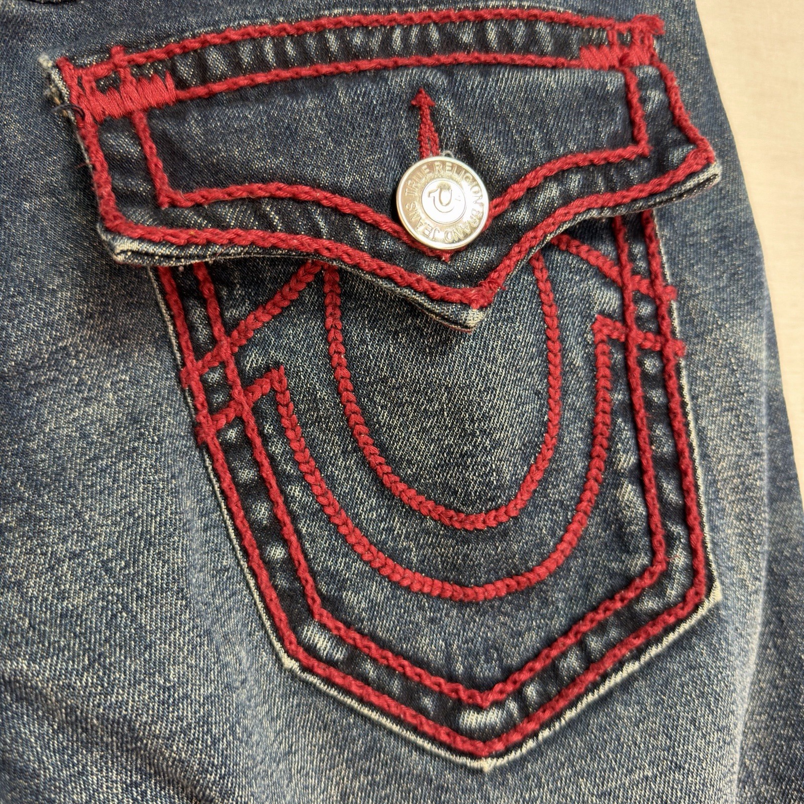 True Religion Men’s Ricky Relaxed Straight Jeans Red Rope Stiching