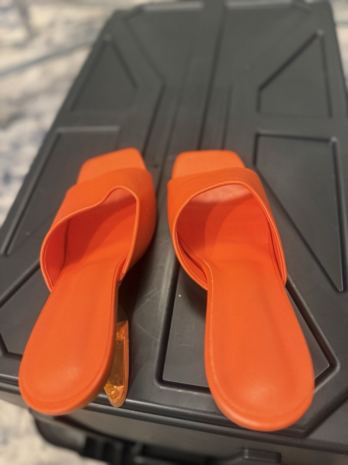Women’s Orange Clear Heel Mule Sandals EU 43 Fits US 10 Square Toe Shoes