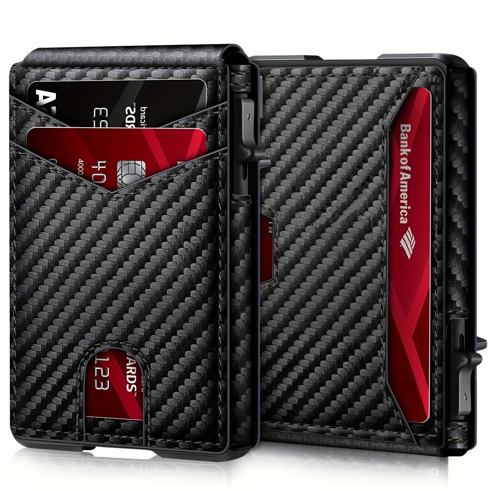 Men’s Slim PopUp Bifold Carbon Fiber Wallet, RFID Blocking, Money Clip, Men Gift
