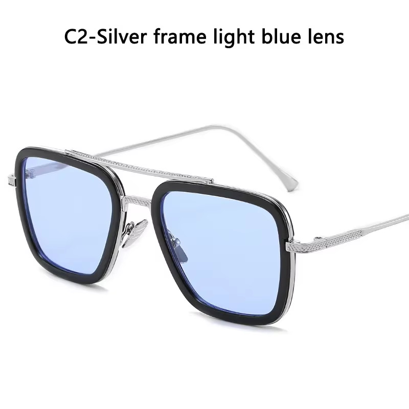 Retro Iron Man Sunglasses Tony Stark Glasses Square Metal Frame for Men Women