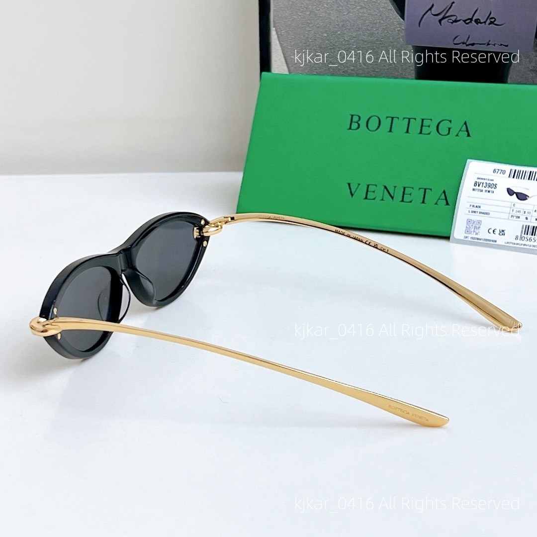 Bottega Veneta Knot BV1390S Cat Eye Sunglasses for Women Black Gold Authentic