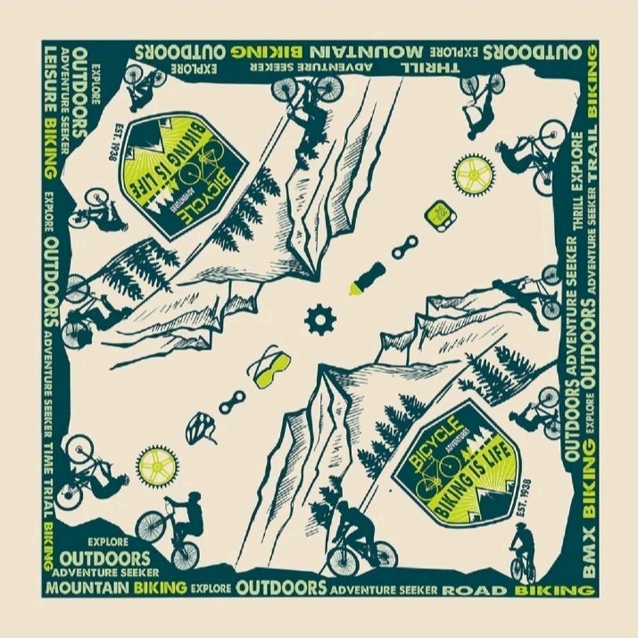 Carolina mfg Biking Graphic Bandana, OneSize, Green & White.