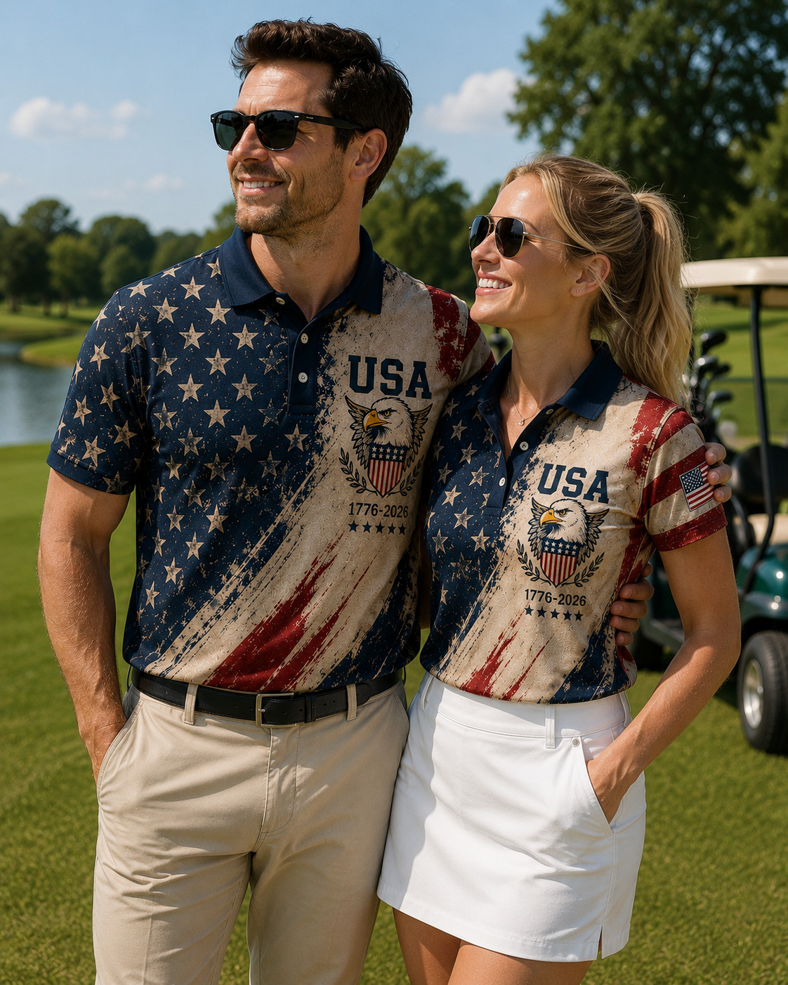 USA 250th Anniversary Golf Polo Shirt 1776-2026 American Flag Patriotic S-5XL