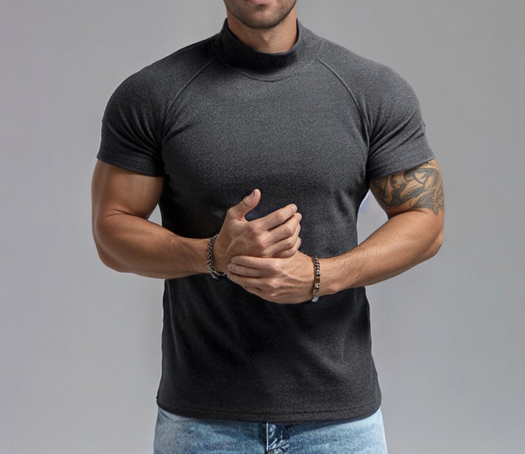Gym Men’s Muscle Slim Fit T Shirt Streetwear Solid Colors Black
