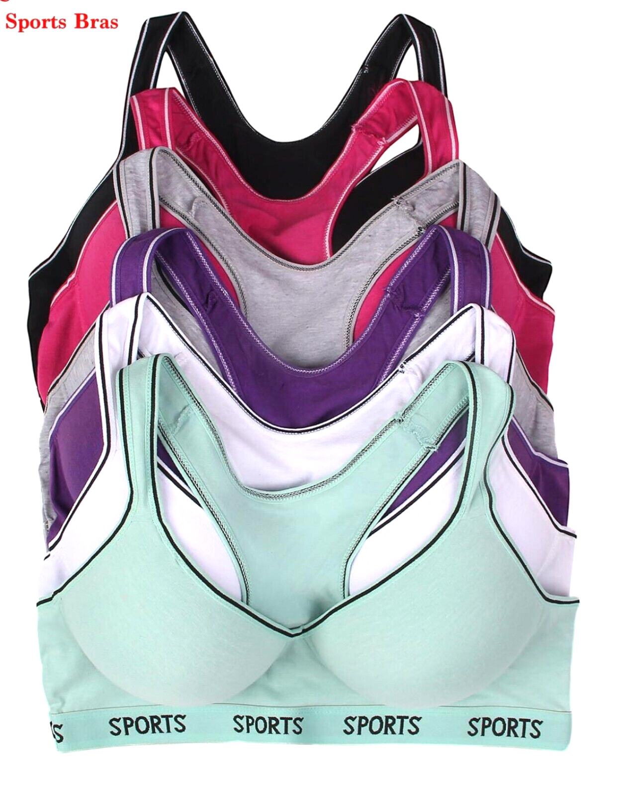 3- 6 Women’s Sports Bras Yoga Racer Back Molded Cup Bra 6648 High impact workout
