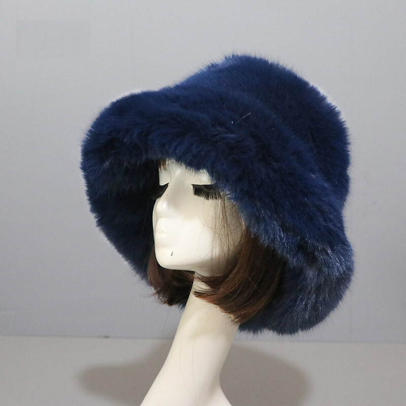 Women’s Fuzzy Bucket Hat Winter Fluffy Furry Plush Faux Fur Hats Fisherman Cap