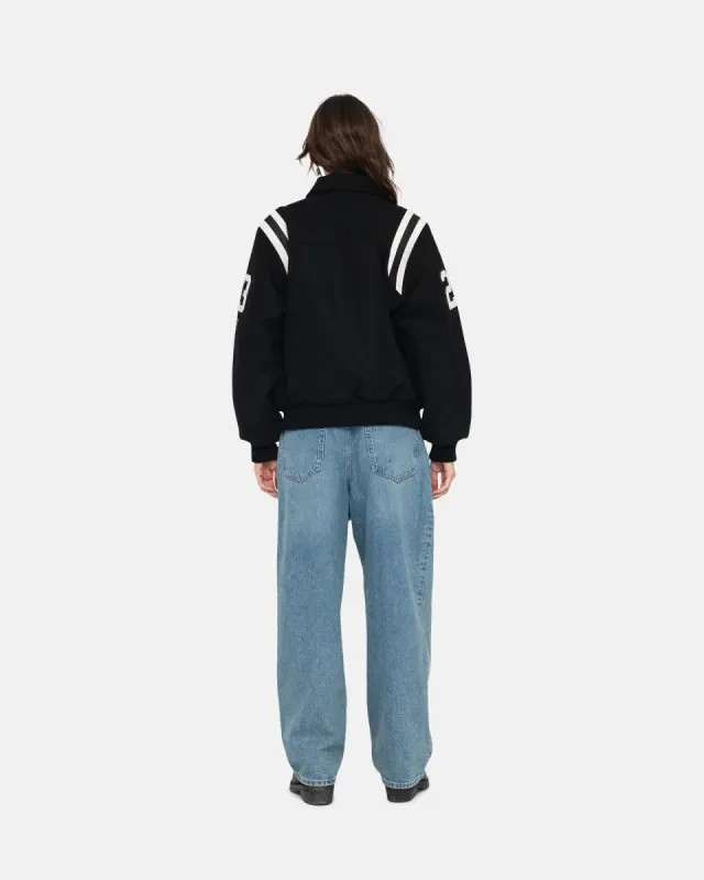 Stussy 80 Wool Varsity Jacket Black White Football Letterman Retro Rare Size