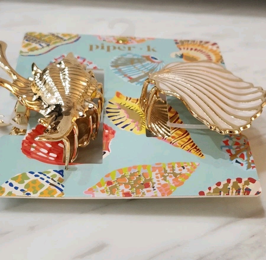 NEW! Piper K SeaShell Polished Gold-Tone Large Hair Claws – Set of 2