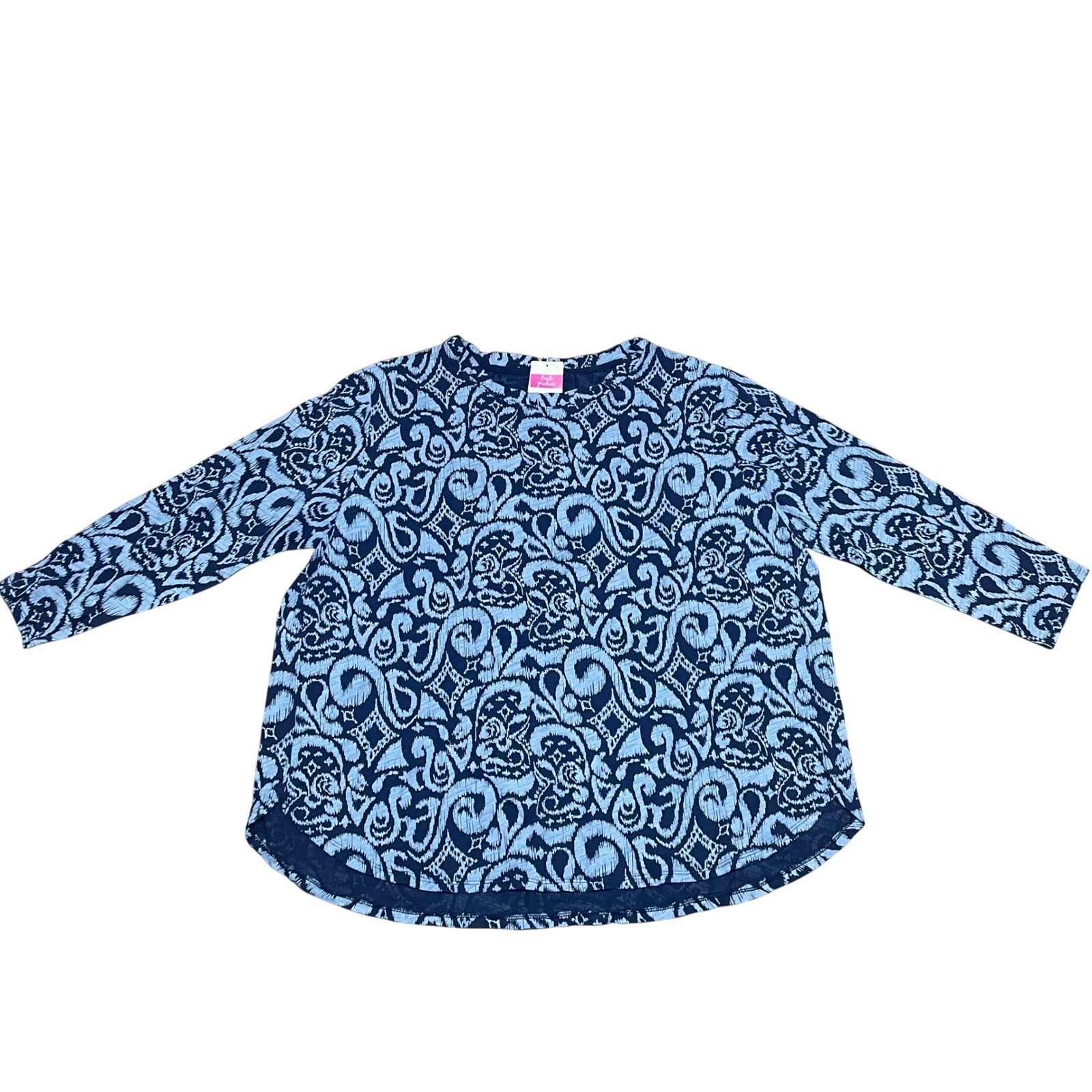 Fresh Produce Wander Catalina Top Women’s 1X Moonlight Blue Ikat Swirl Easy NWT