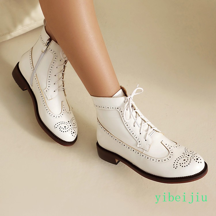 Women’s Wing Tip Brogue Ankle Boots Booties Low Heel Leather Shoes Casual Carved