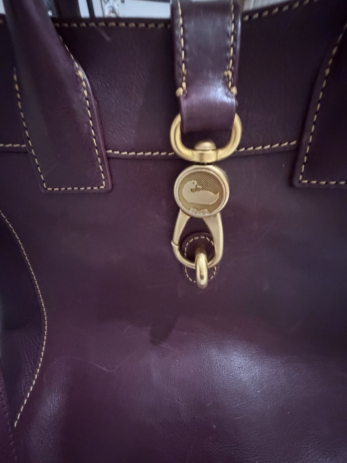 Dooney & Bourke Burgundy Satchel Double Handle Gold Hardware Detachable Strap