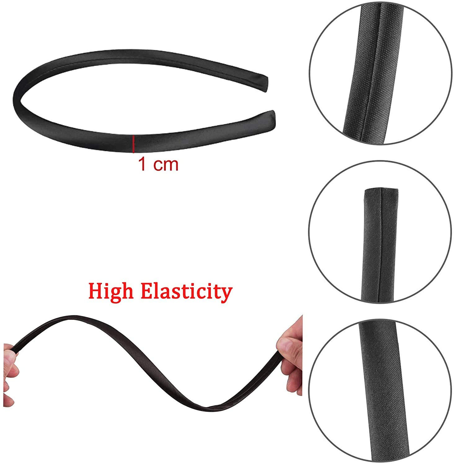 20Pcs Women’s Fabric Covered Satin Headbands 1CM Wide Black Ribbon Head Bands Gi