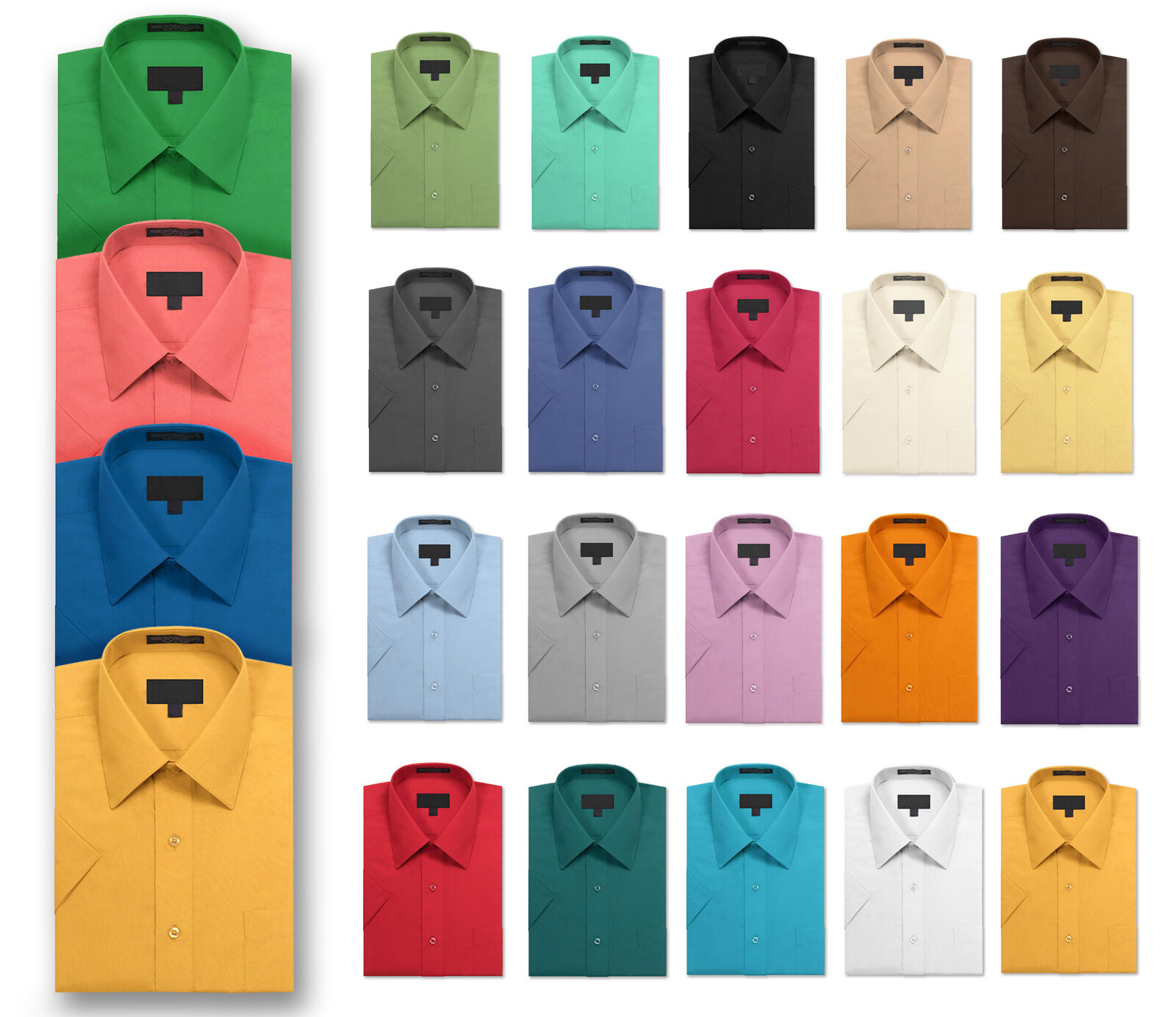 Men’s Solid Color Regular Fit Button Up Premium Short Sleeve Dress Shirt