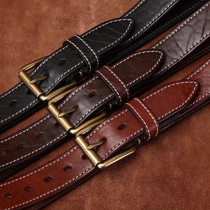 New Thick Bison Leather Belt Textured Vintage Tree Grain Full Grain 3.8cm Width
