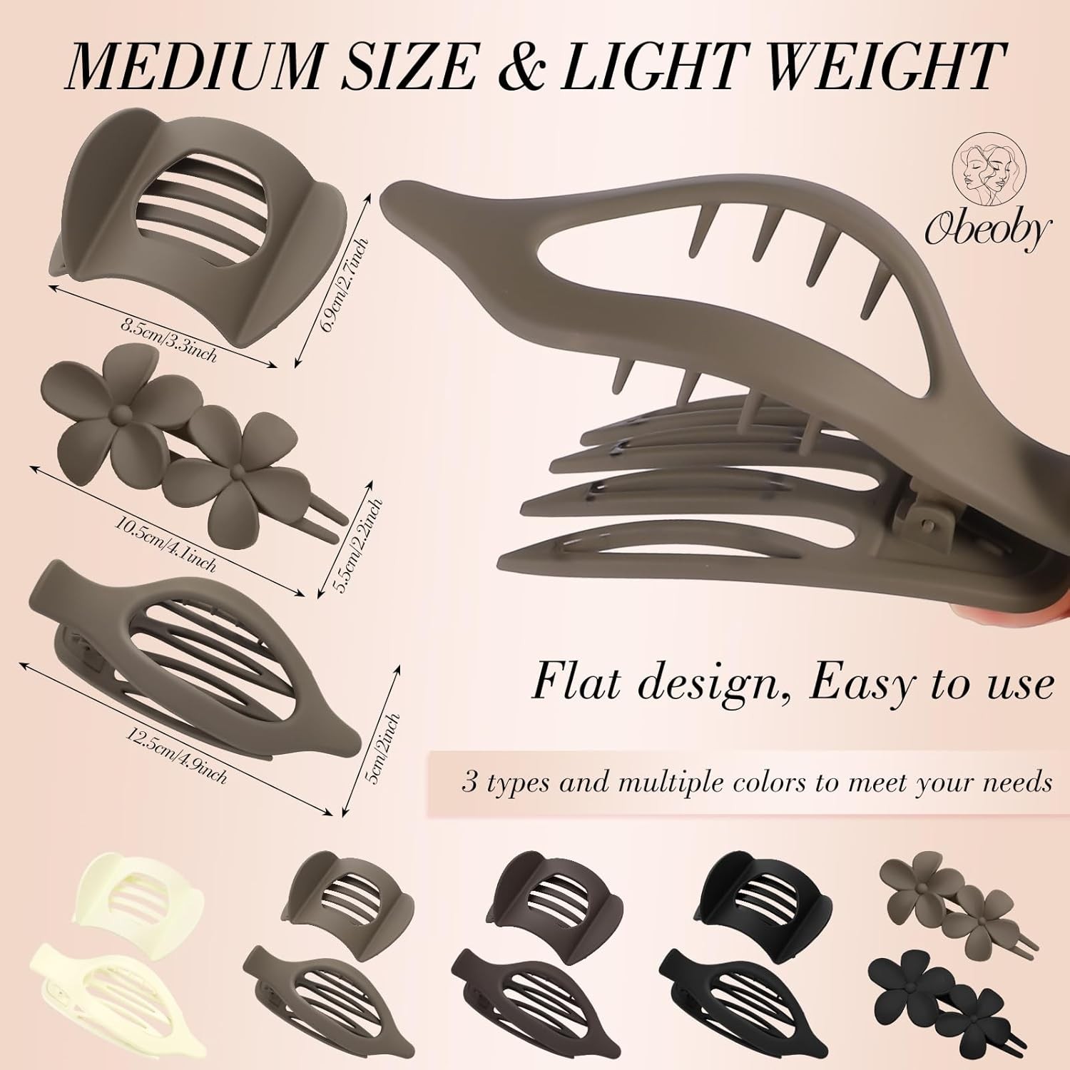Obeoby 10 Pcs Flat Hair Clips for Women, 3 Styles French Flat Claw Clips for Thi