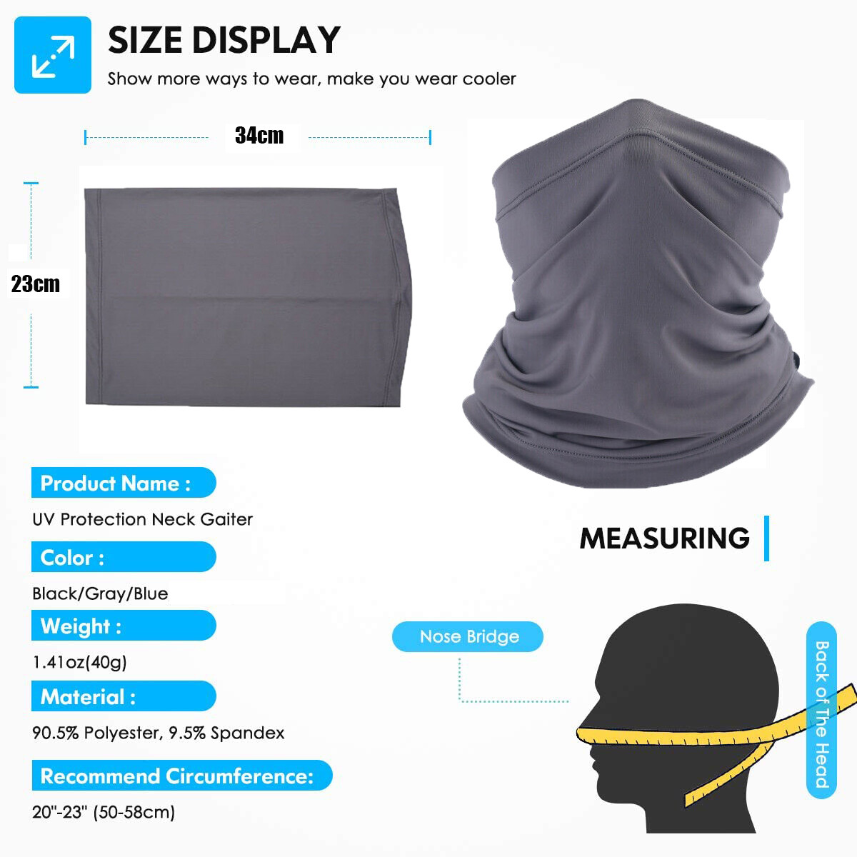 Balaclava Neck Gaiter Face Mask for Men Women UV Protection Bandana Scarf Cover
