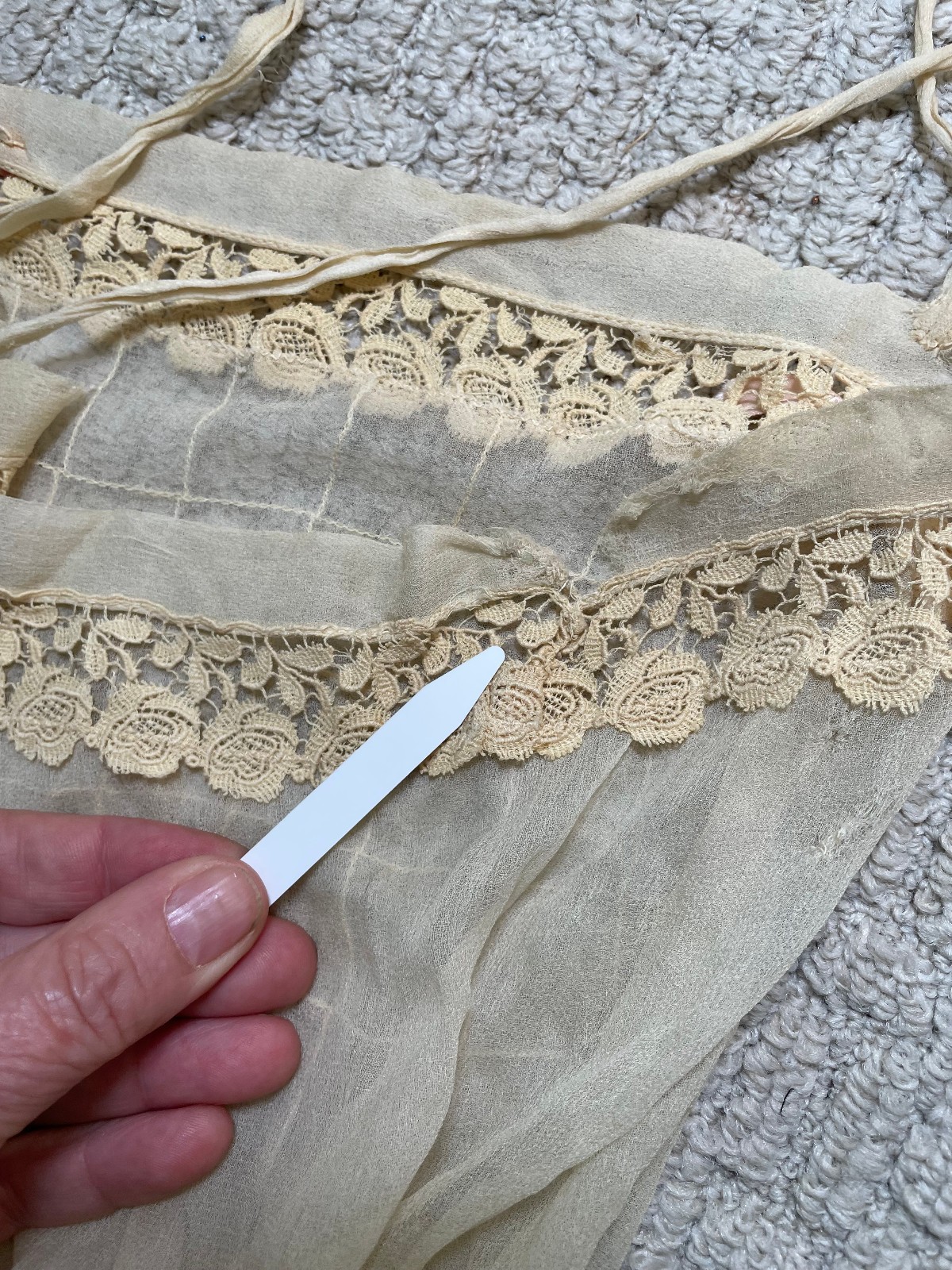 Antique 1900s Victorian Ivory Sheer Silk Slip Teddy Envelope Chemise Lace Holes