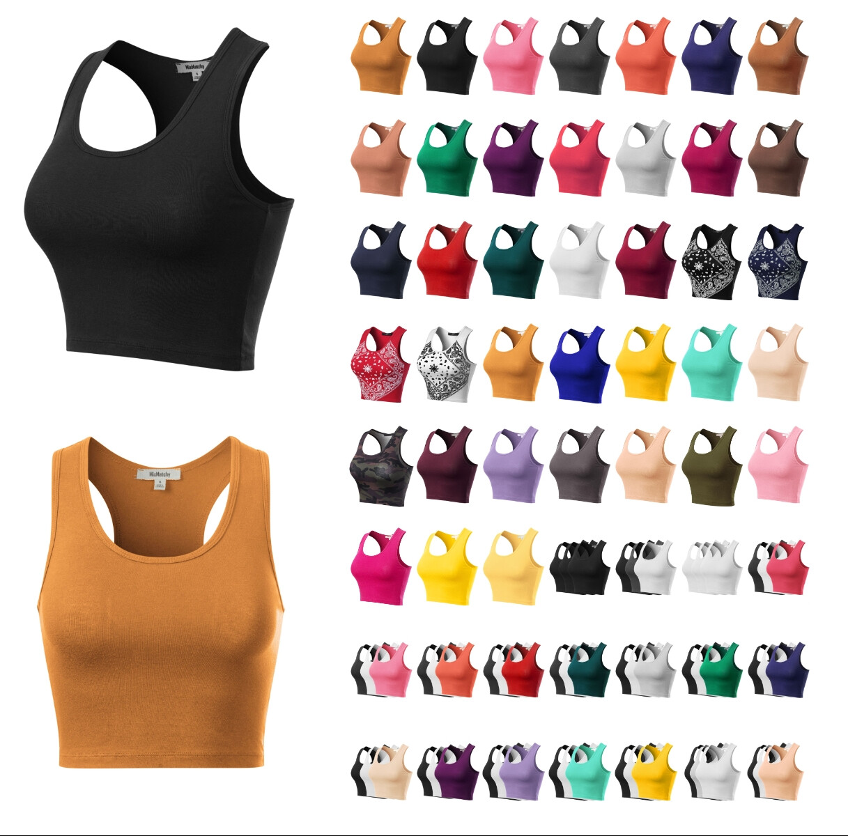 MixMatchy Cotton Basic Sleeveless Racerback Sports Crop Tank Top