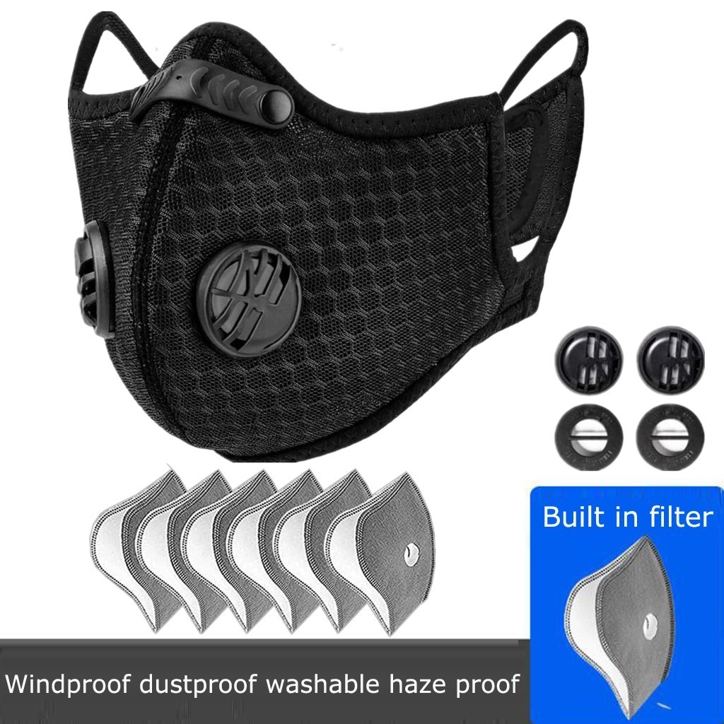 Face Mask with Active Carbon Filter Breathing Valves Reusable Cycling Sport Mesh