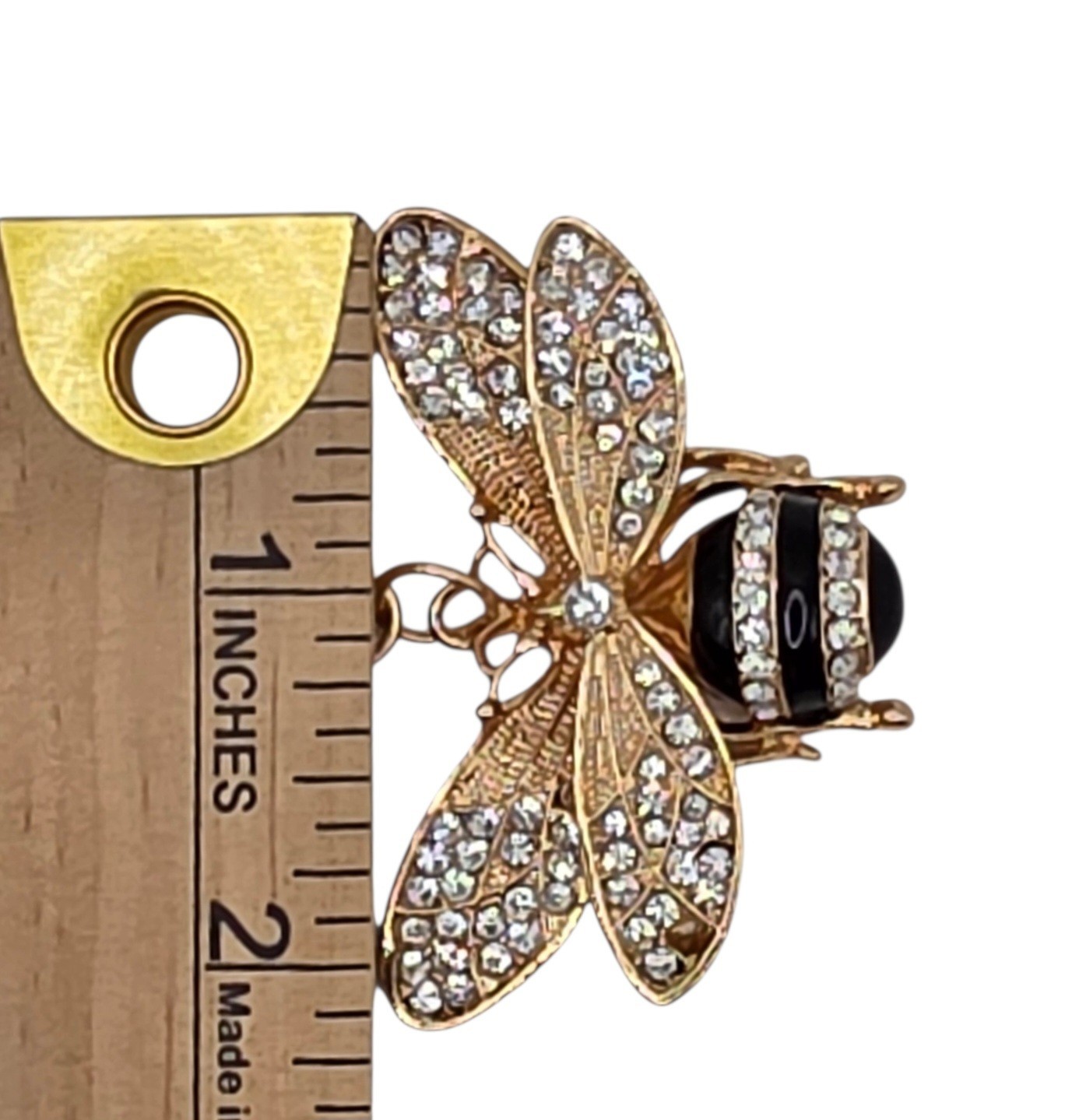 Rhinestone Bee Key Chain Keyring Bag Charm Gold Tone Black Clear