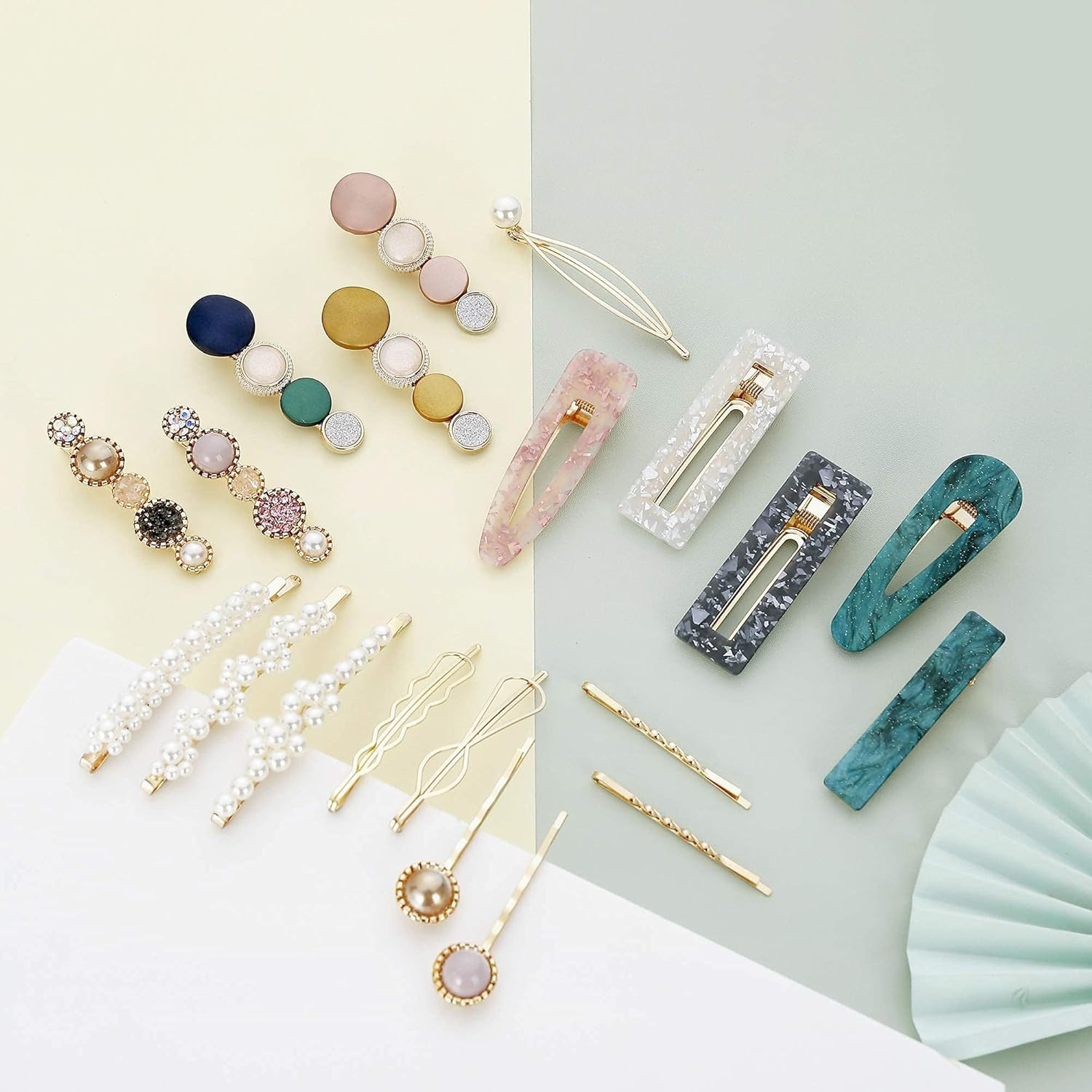 Mehayi 20 PCS Macaron Pearl Acrylic Resin Fashion Hair Clips Set, Cute Hair Barr