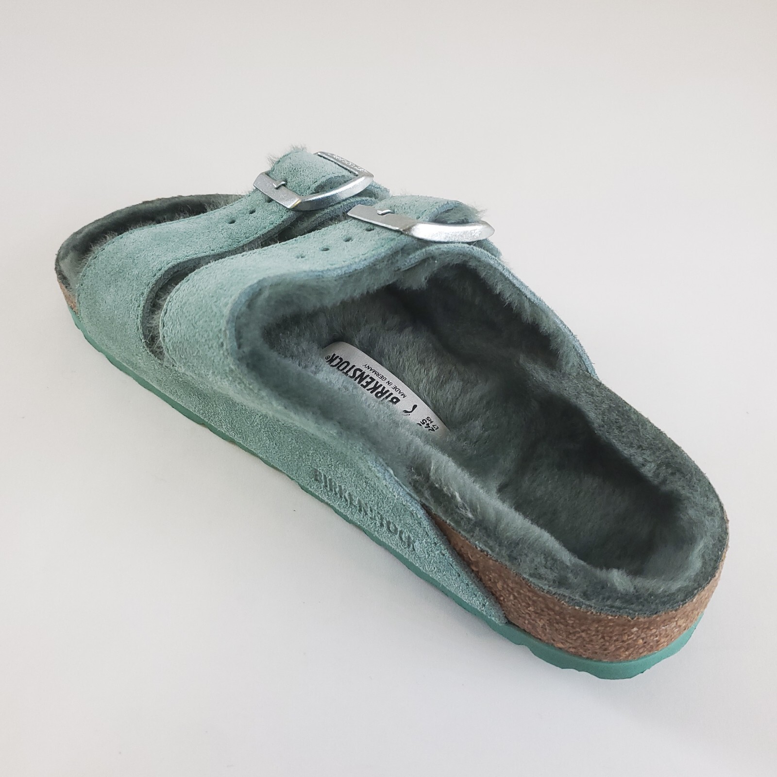 Birkenstock Arizona Shearling Fur Sandals Teal Green 37 240 L6 M4 Women 6 Men 4