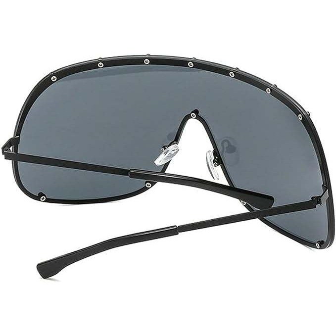 Oversized Shield Sunglasses Rivet Detail Trendy Fashion Statement Visor Shades