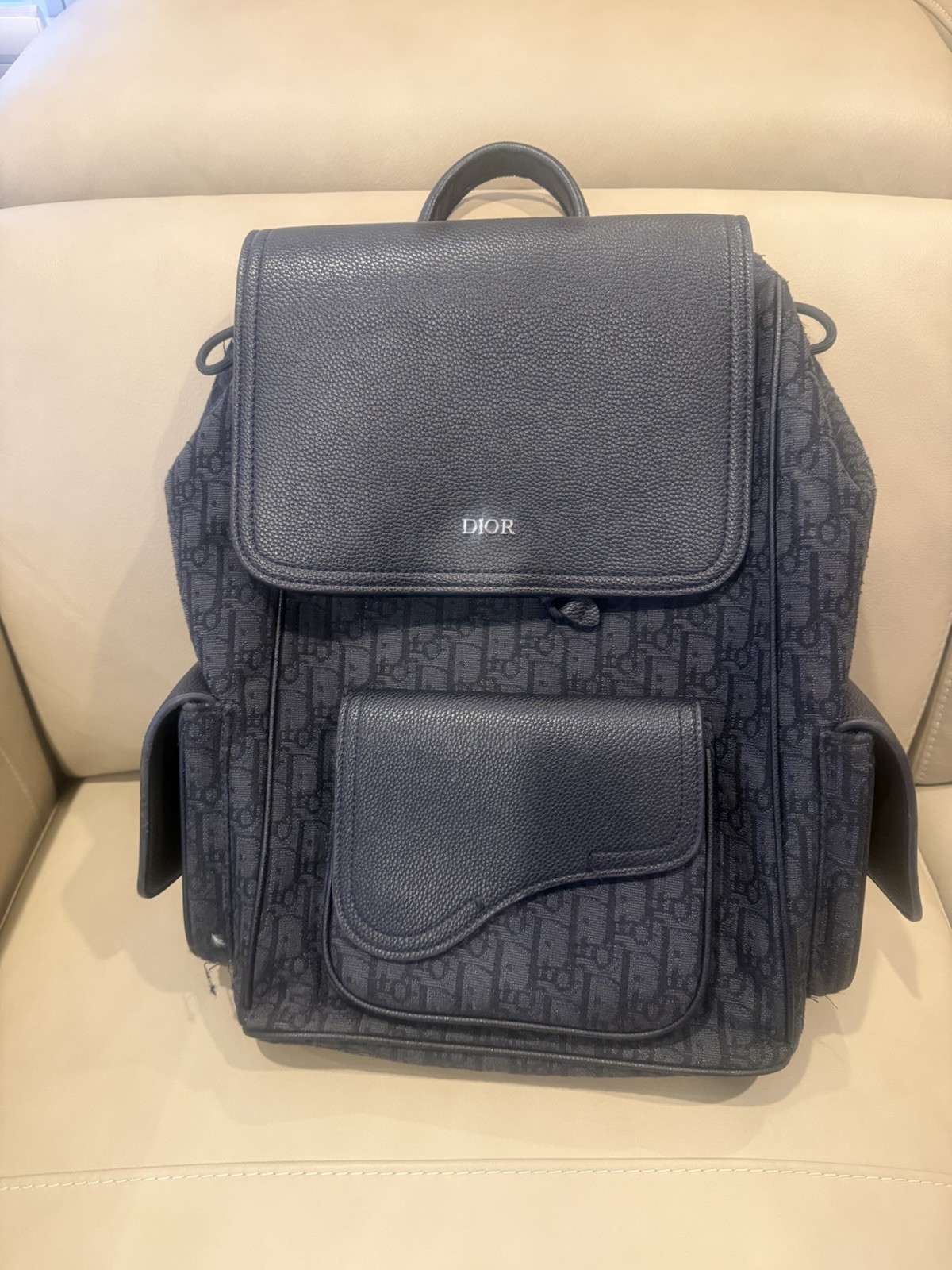 Dior Black Backpack Drawstring Flap Top Front Pocket