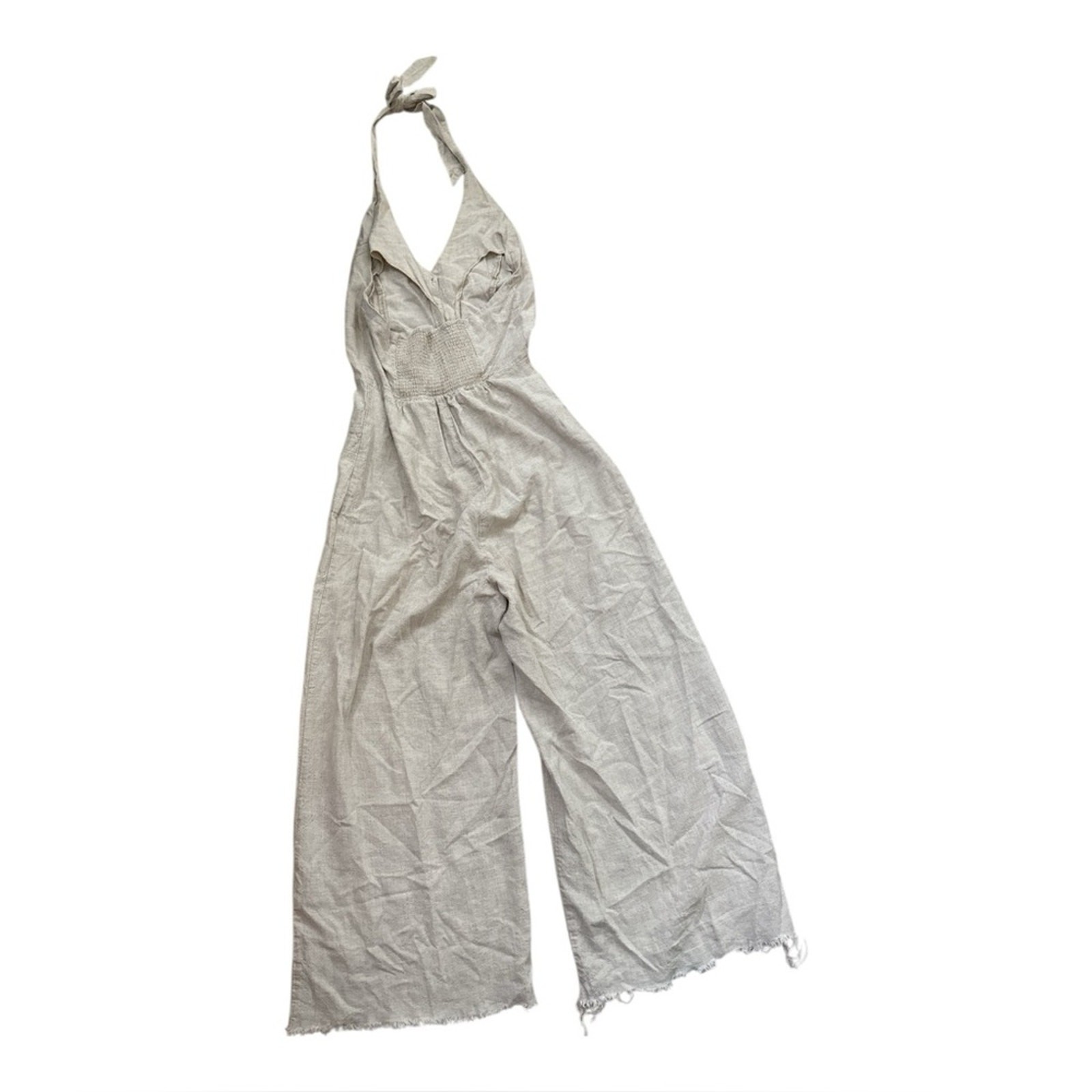Urban Outfitters Linen Blend Halter Style Jumpsuit | Natural Oat | Small