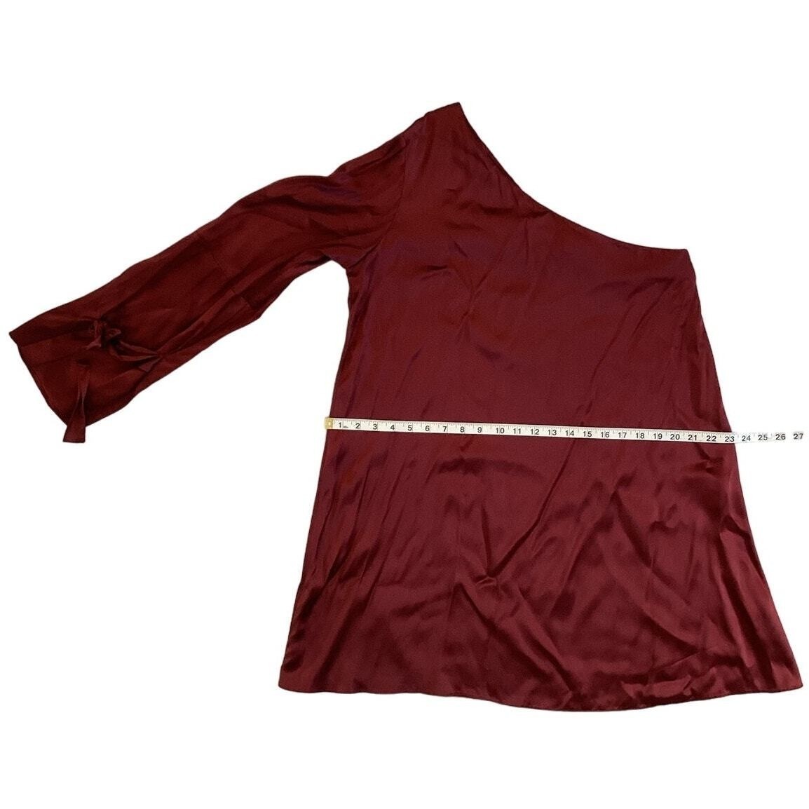 Tanya Taylor One Shoulder Mini Dress Womens 12 Burgundy Good Satin Asymmetrical