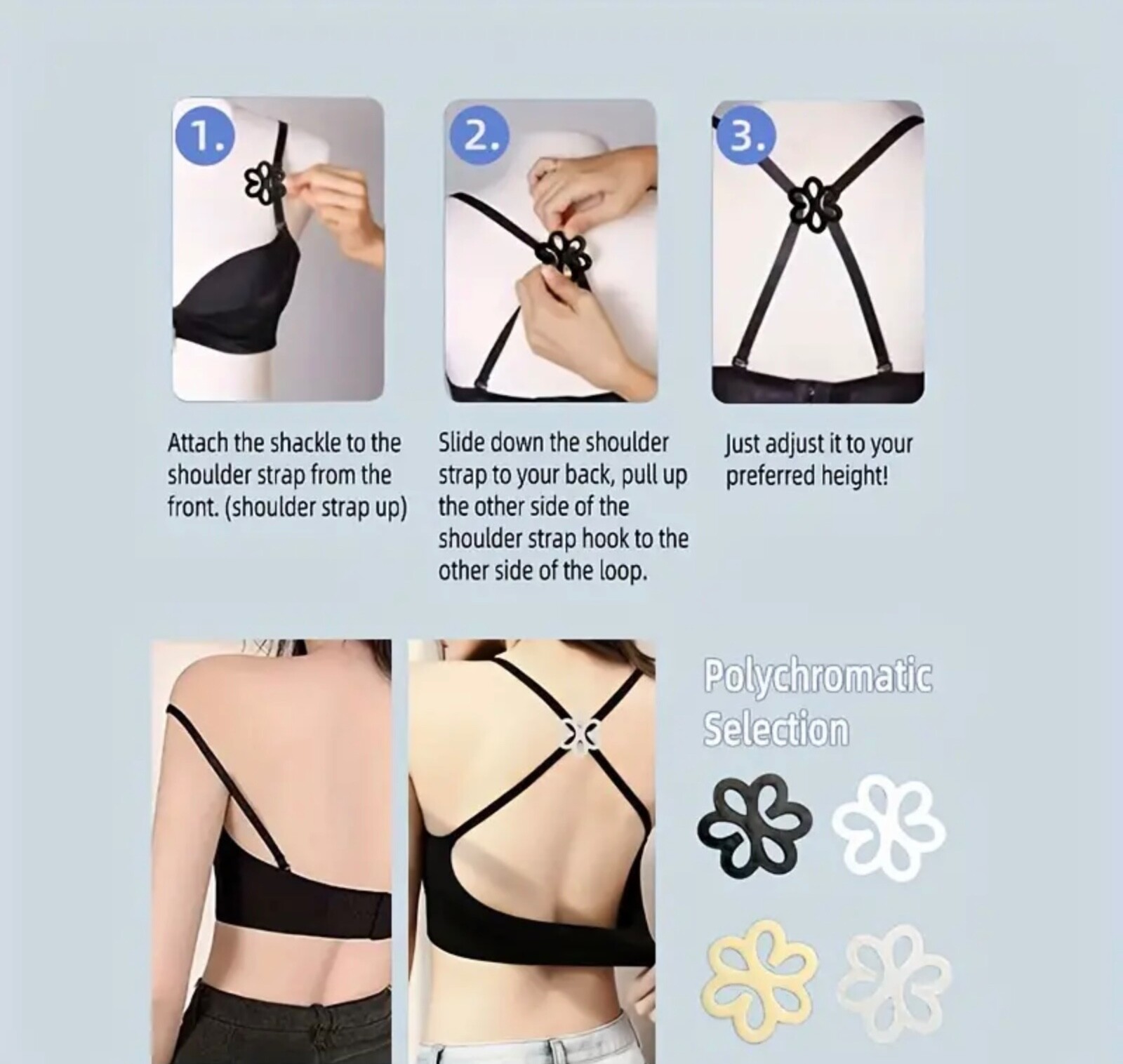 3pc Racer Back Clips Cleavage Enhancer Bra Straps Clip Racer Back, Flower style
