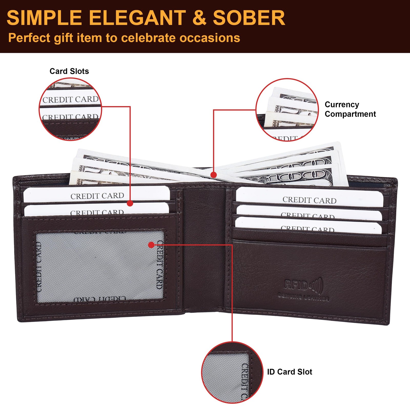Leather Bifold Wallets For Men with 2 Note Compartment, 6 Card Slots, 2 Slip …