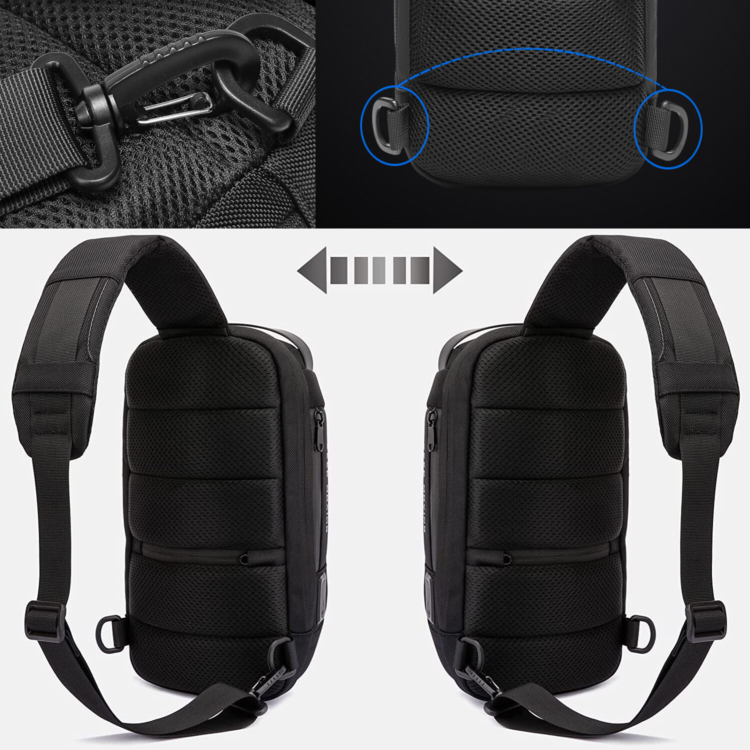 Anti Theft Sling Bag Waterproof Chest Bag Crossbody Backpack w/ USB Charge Port