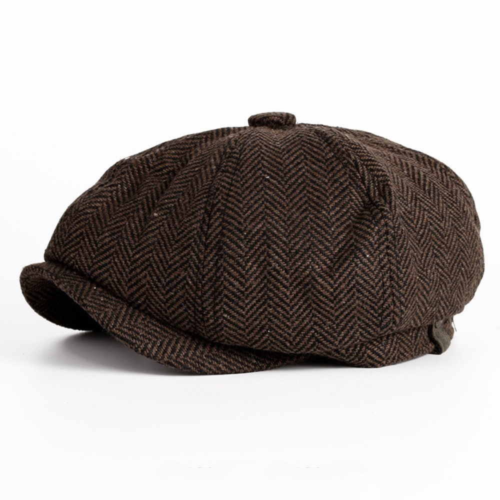 Classic Peaky Blinders Hat Newsboy Flat Cap Driver Herringbone Tweed Wool Baker