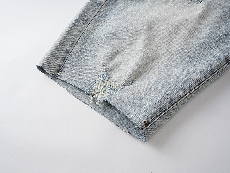 purple Brand Light Wash Faded Blue Camo Distressed Jorts Men’s