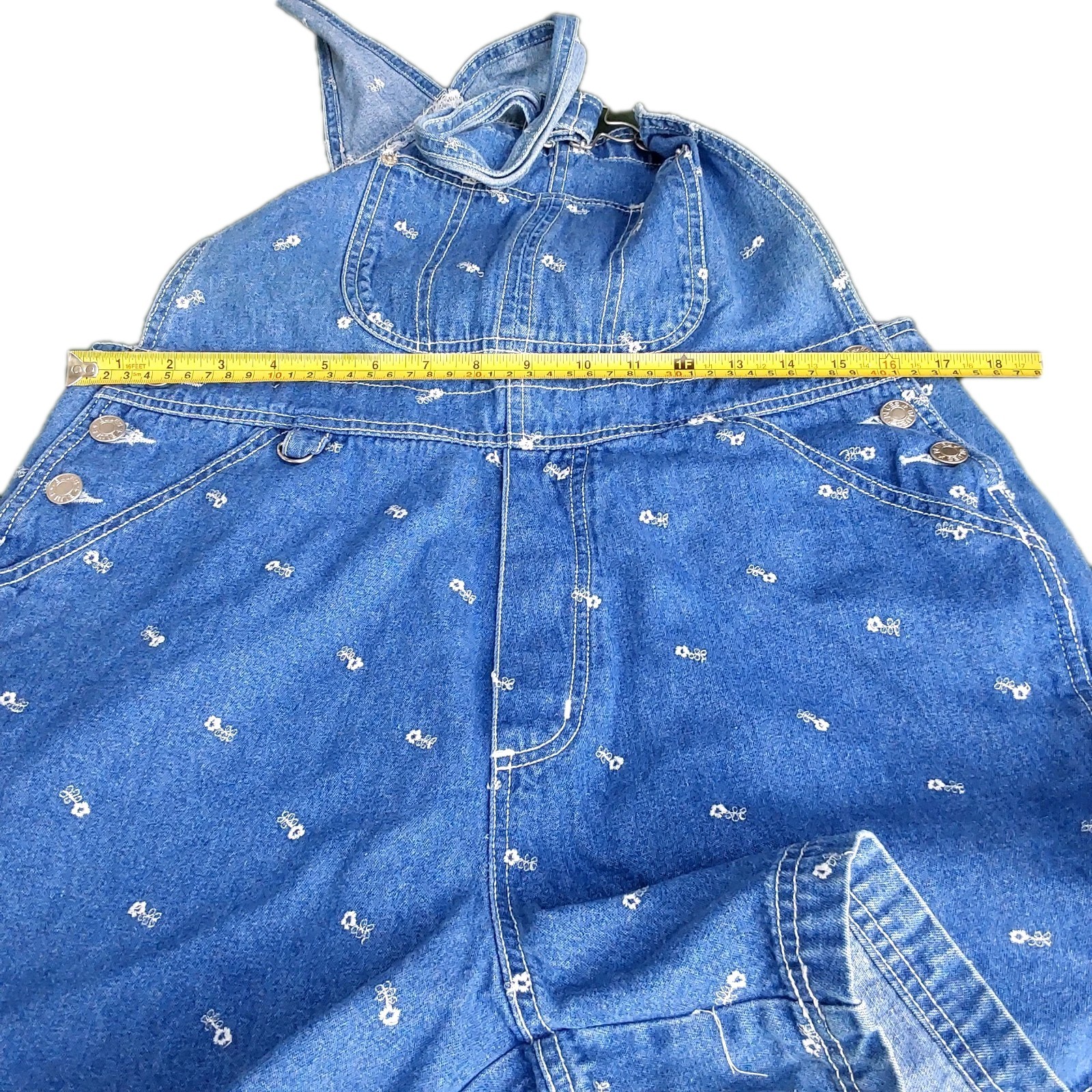 Vtg 90’s Adriana Sport Denim Overall Shortalls Embroidered 32″ Waist Womens Med