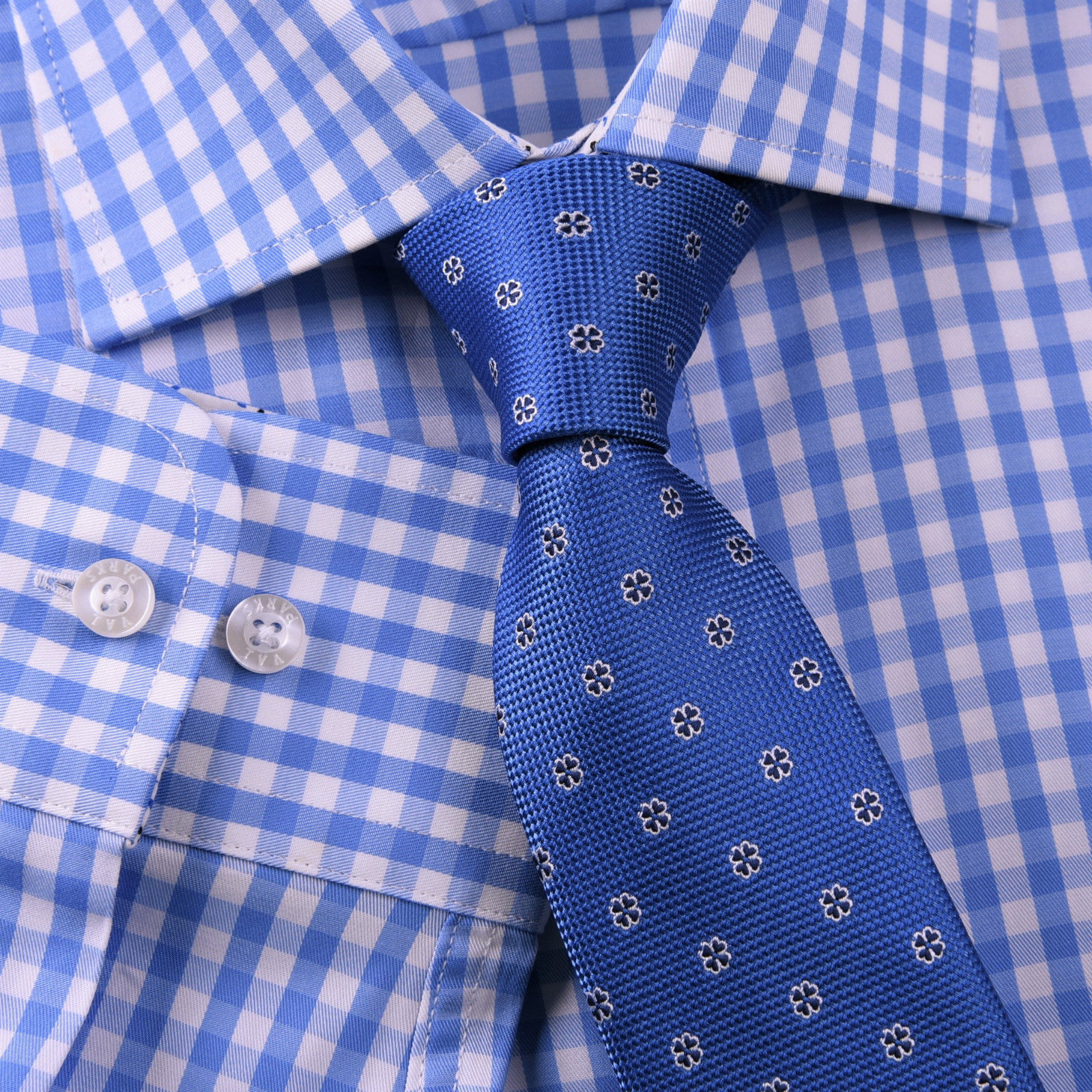 Blue Gingham Check Formal SLIM Dress Shirt Subtle Plaids Windmill inner lining