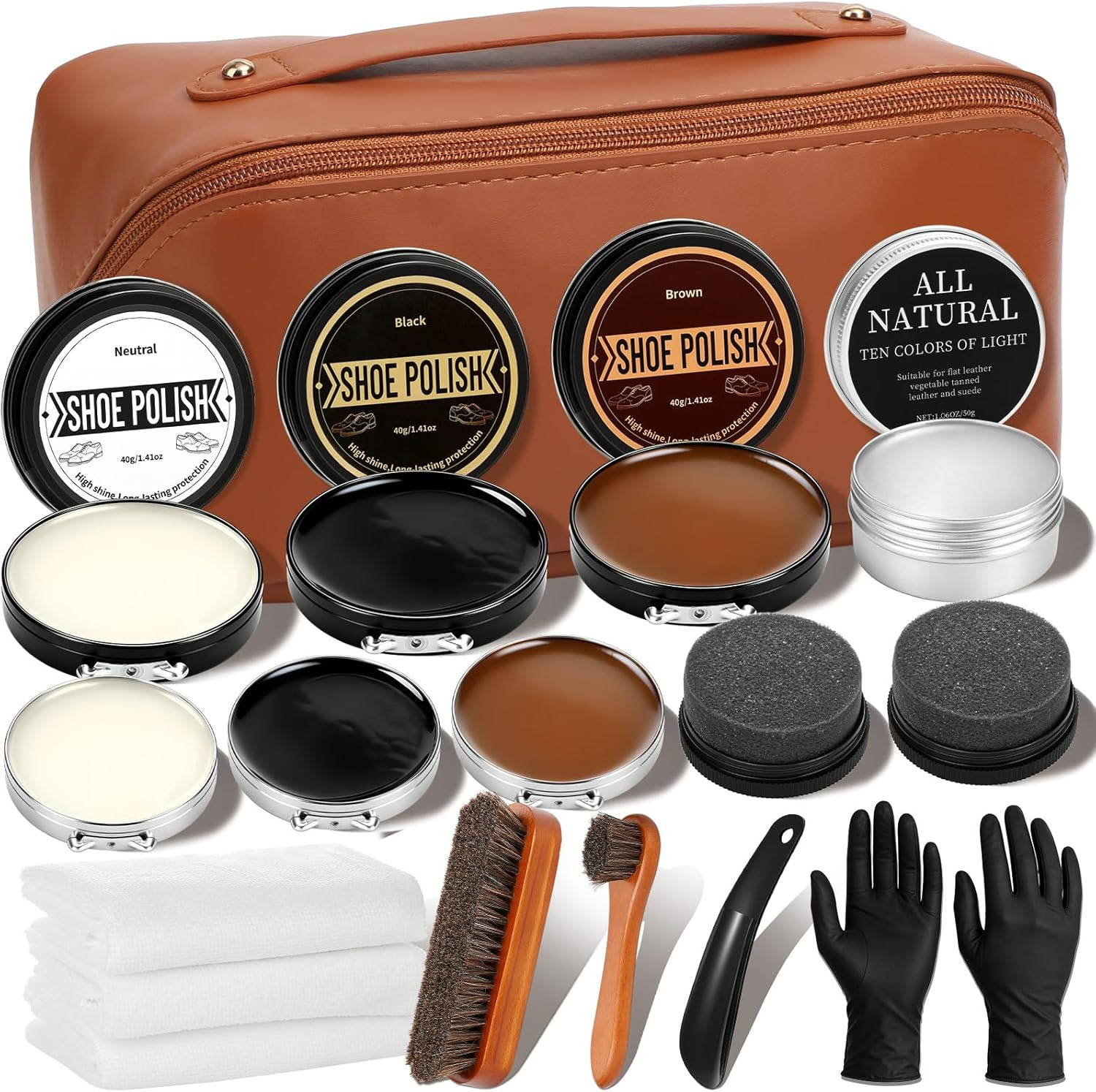 Shoe Care Kit 16 Pc Shoe Shine Kit Leather Polish Mink Oil Brush Cleaning Set