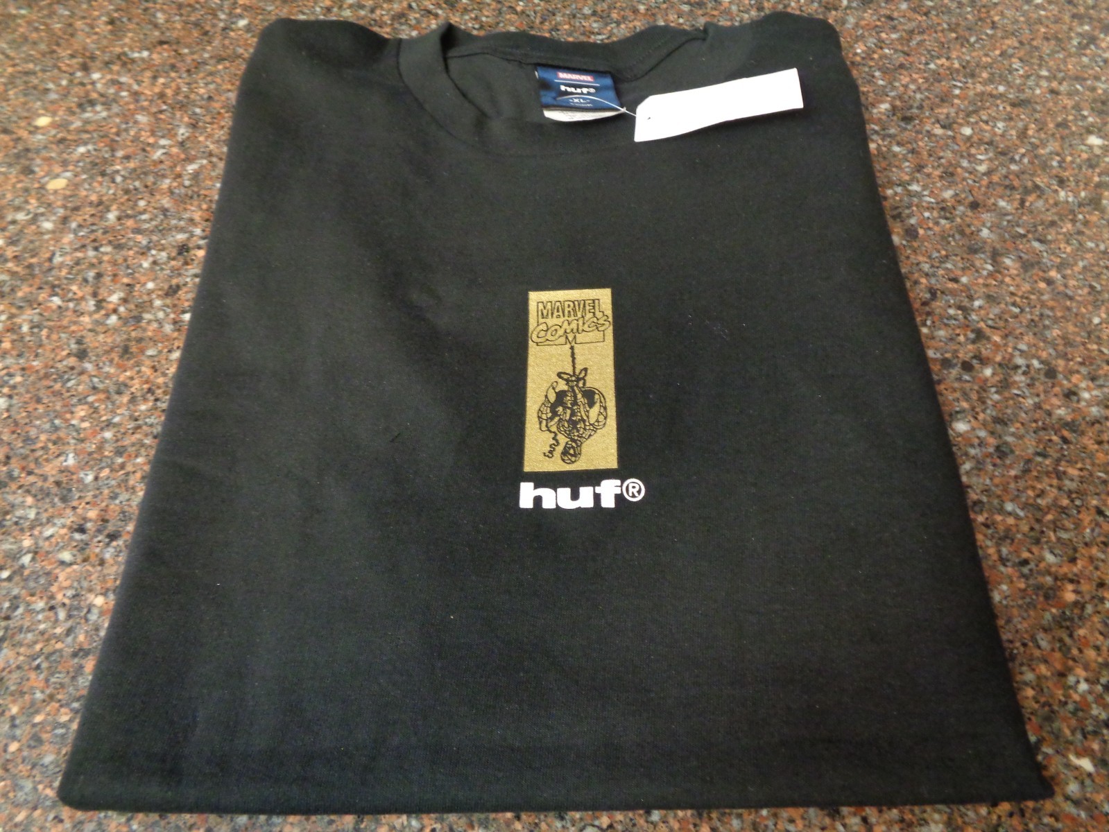 HUF x Marvel Spider-Man Arachknight Black T-Shirt Adult XL Gold Foil New NWT