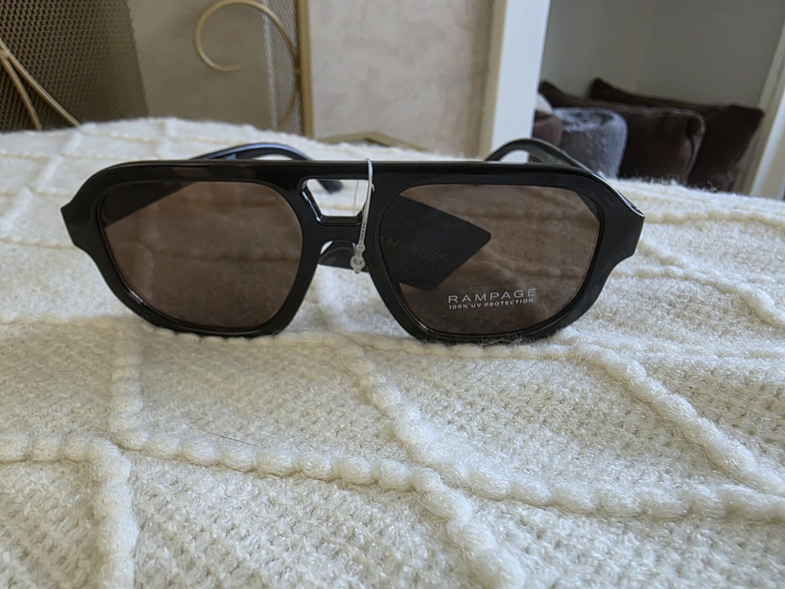Rampage Women’s Oversized Square Sunglasses Black Plastic Brown Tinted 100% UV