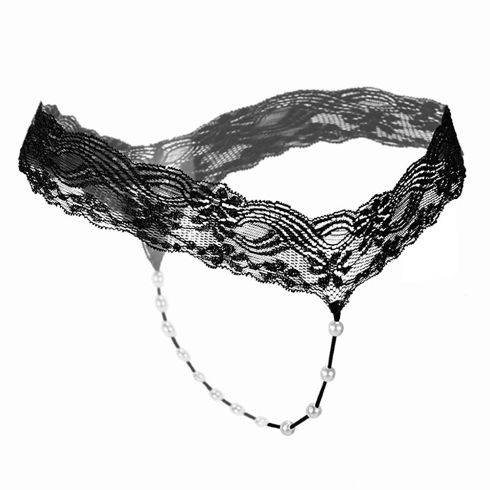 T back Thong Lingerie Lace Underwear Women G String Panties with Pearls