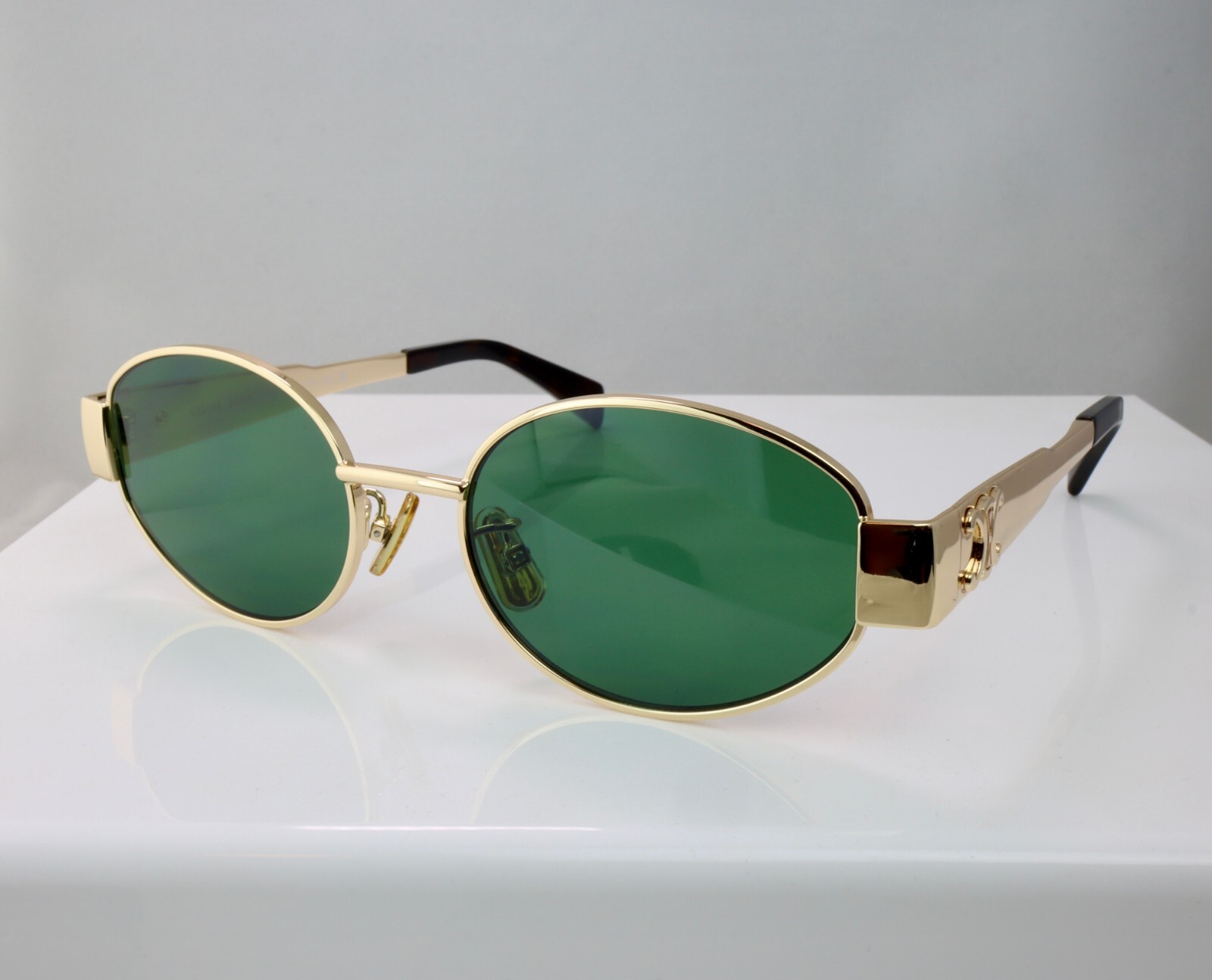 Celine CL40235U 30N 54mm Round Gold Sunglasses with Green Lens