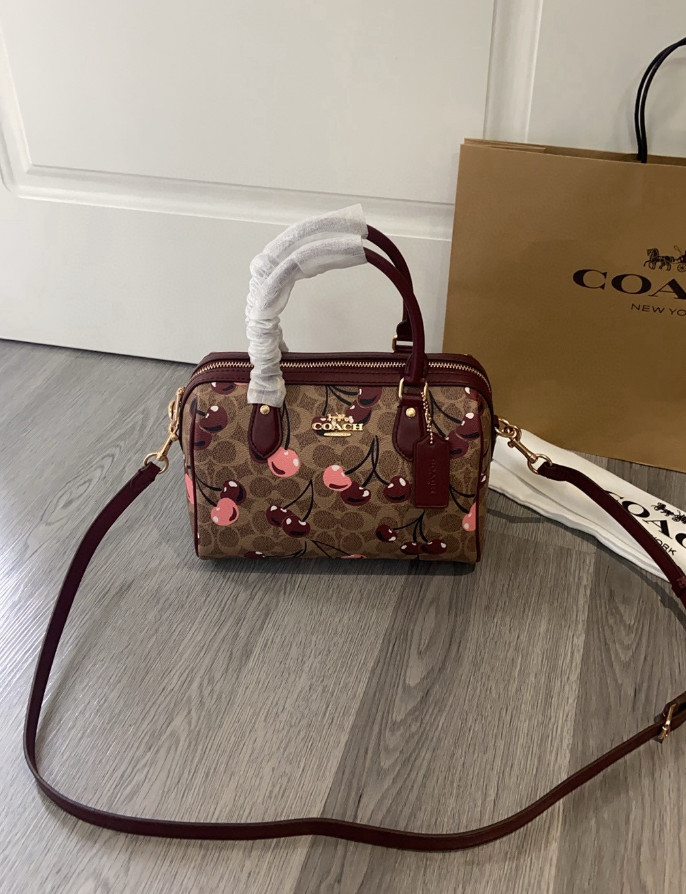 NWT Coach Rowan Satchel Bag In Signature Canvas With Cherry Print CY692