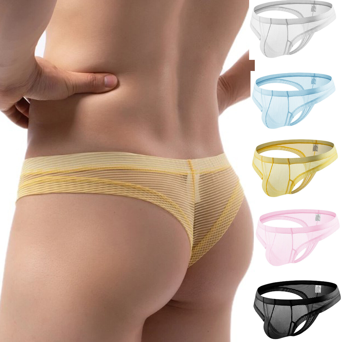 Men’s Sexy Underwear See Through G Strings Thong Briefs Pouch Underpants T-back