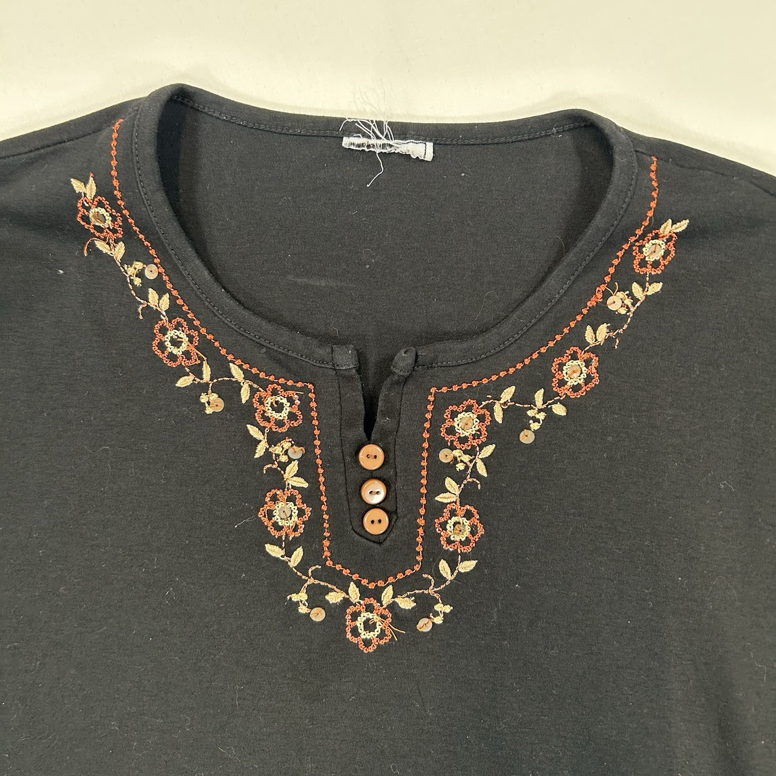 Women Floral Beaded Blouse No Tag/ XL – Black