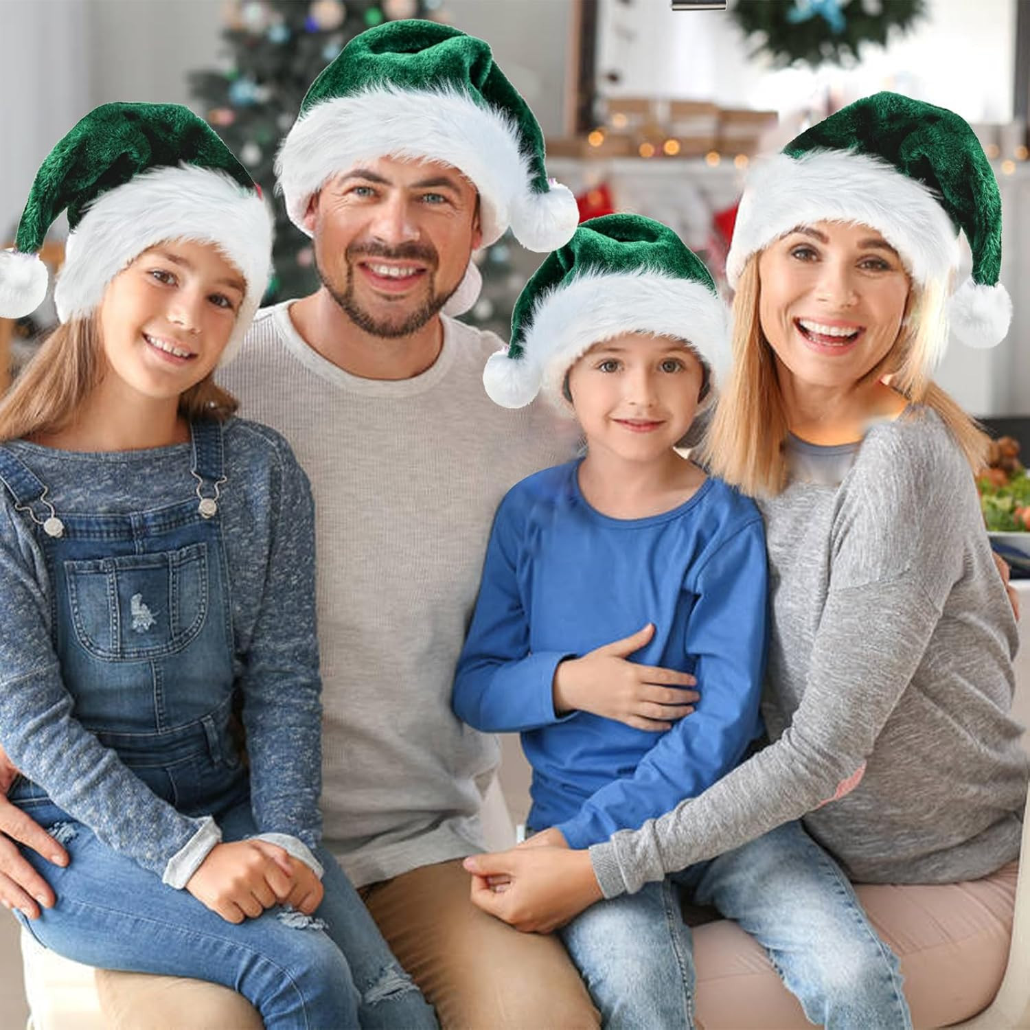 Christmas Santa Hat for Adults, Velvet Hats Plush Green