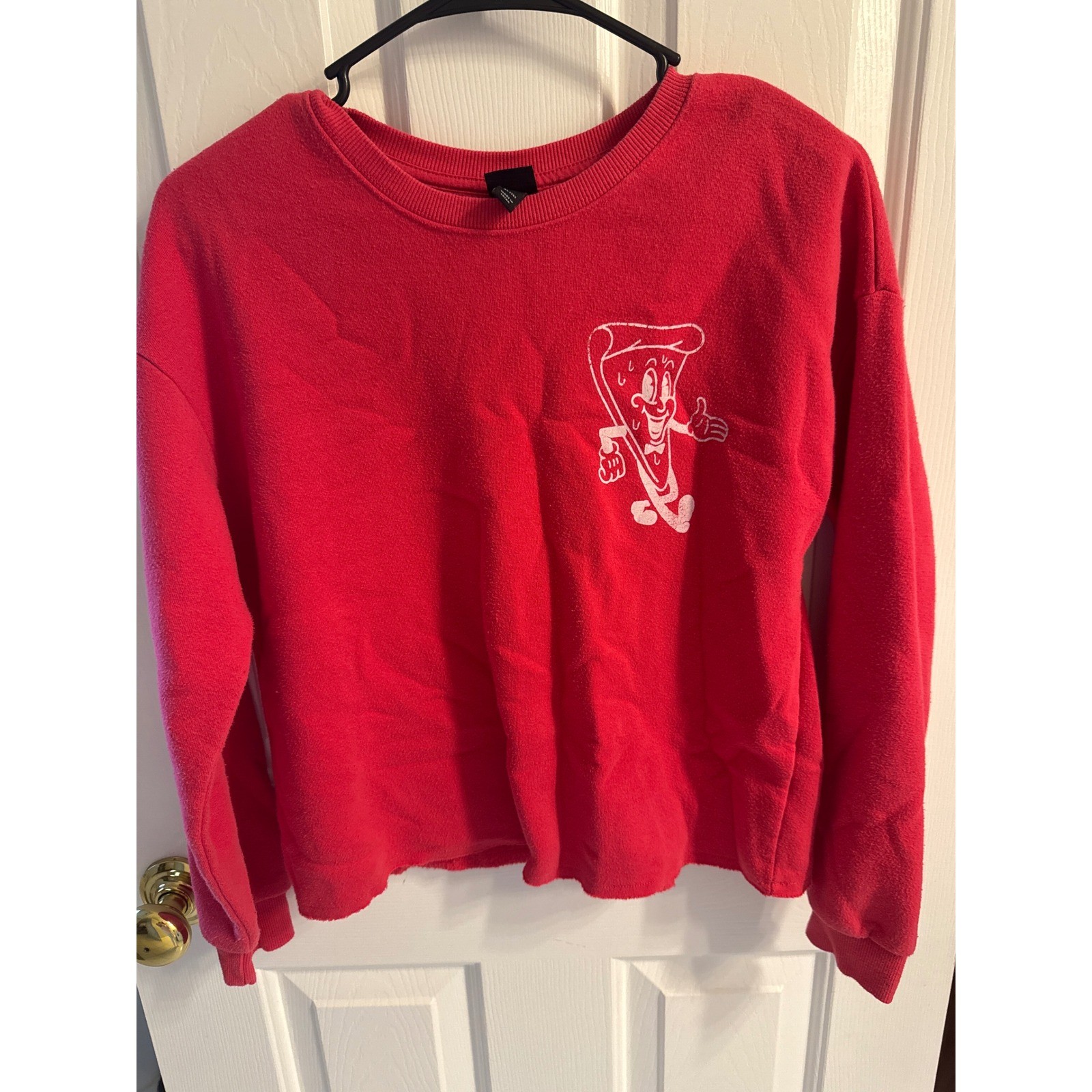 Art Class Kids Red Pizza Graphic Sweatshirt Mama Mia Raw Hem XL 14 Fleece